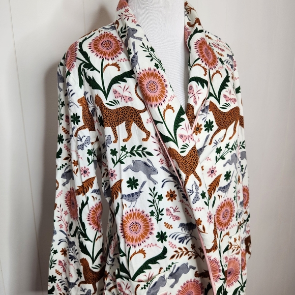 Boden Ivory Jungle Floral Print Cotton Sateen Dressing Gown / Robe Size XS - Picture 3 of 8